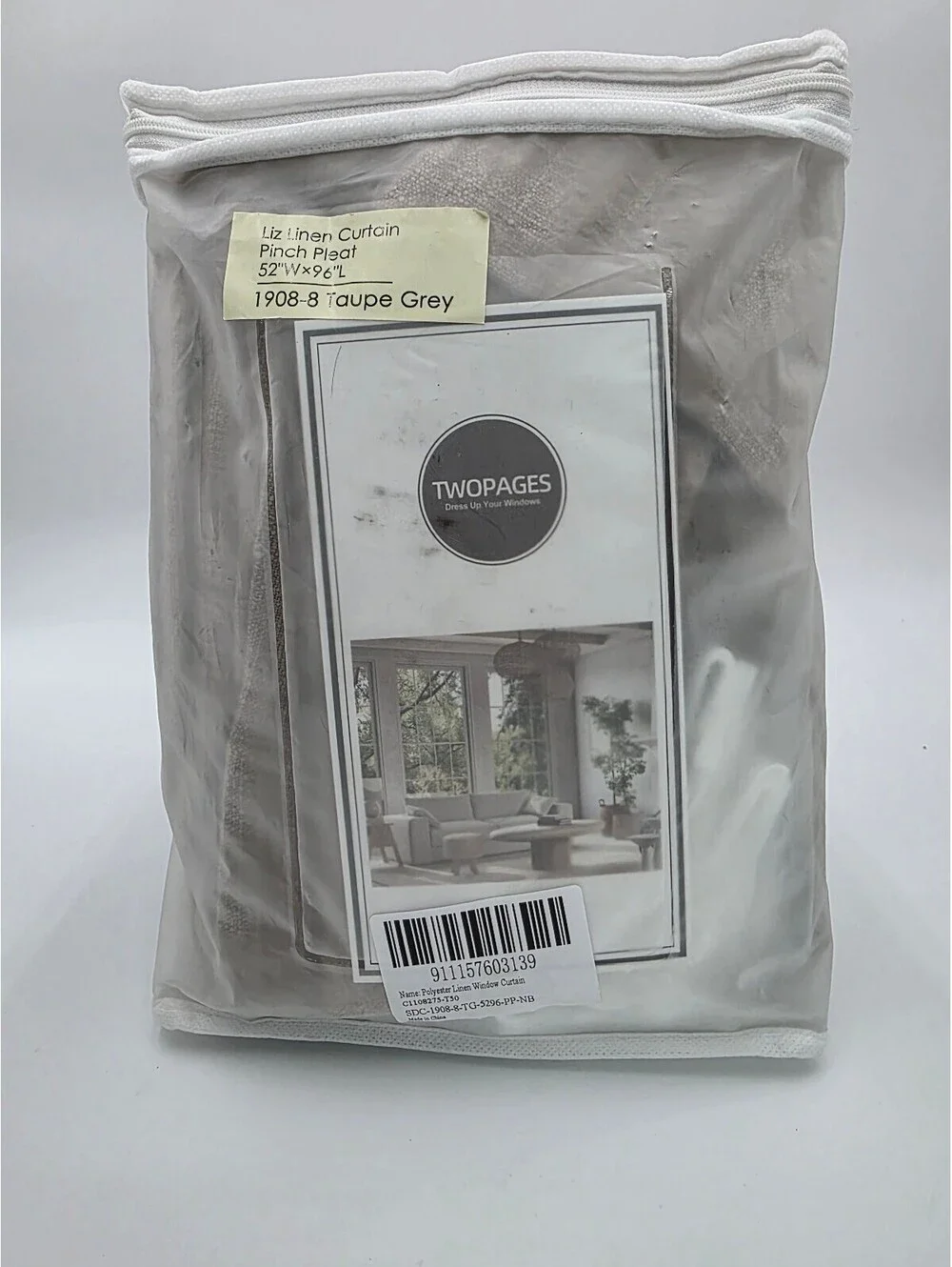 TWOPAGES Liz Linen Curtain Pinch Pleat Taupe Grey 52